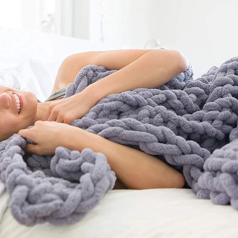 Hand-Knitted Chunky Blanket — Ultra-Soft Wool Blend Throw