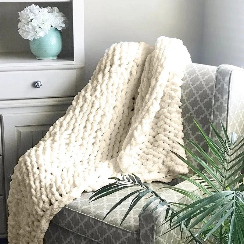Hand-Knitted Chunky Blanket — Ultra-Soft Wool Blend Throw