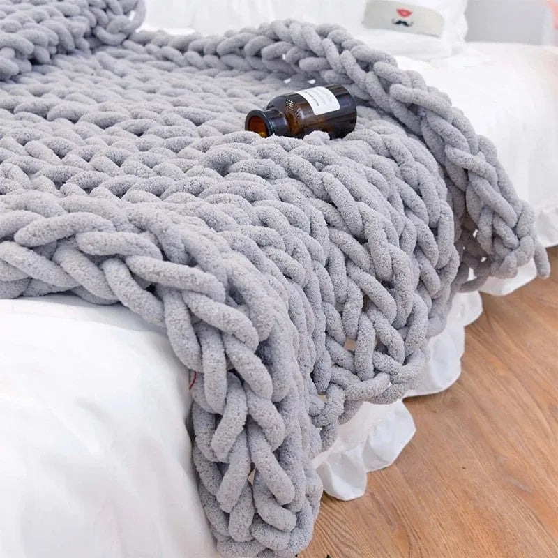 Hand-Knitted Chunky Blanket — Ultra-Soft Wool Blend Throw