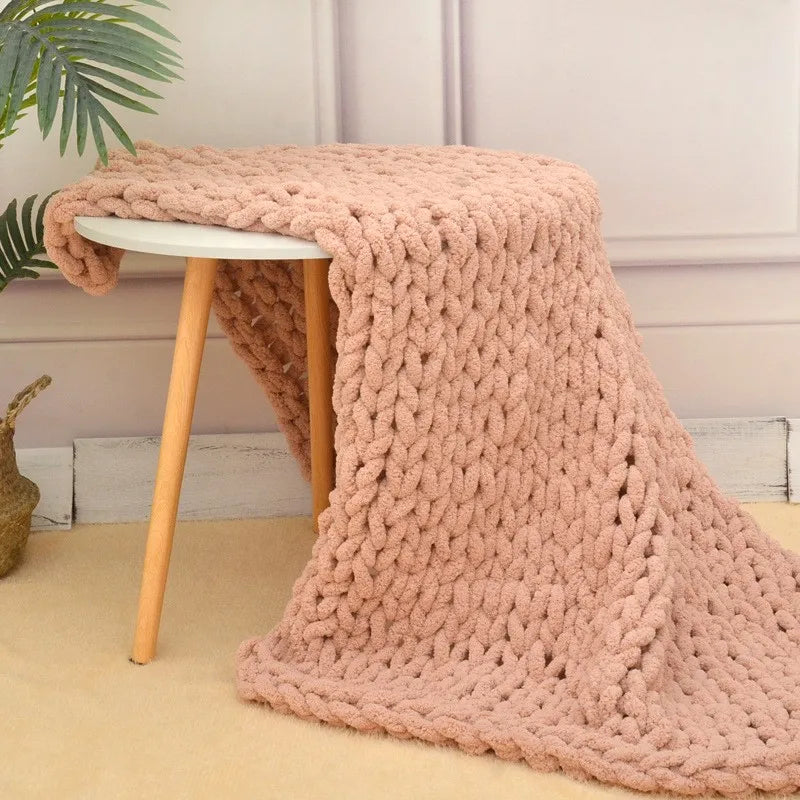 Hand-Knitted Chunky Blanket — Ultra-Soft Wool Blend Throw