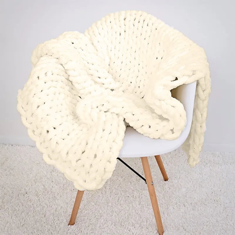 Hand-Knitted Chunky Blanket — Ultra-Soft Wool Blend Throw