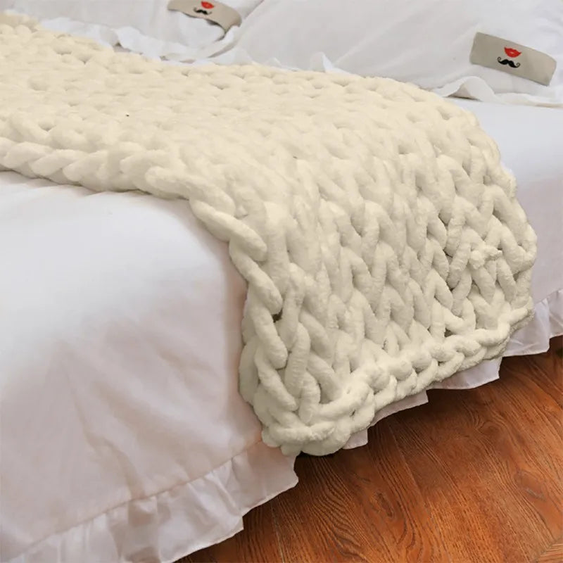 Hand-Knitted Chunky Blanket — Ultra-Soft Wool Blend Throw