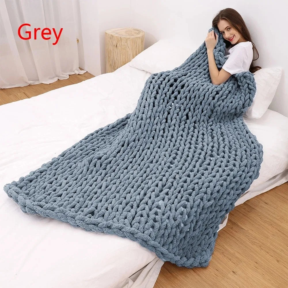 Hand-Knitted Chunky Blanket — Ultra-Soft Wool Blend Throw