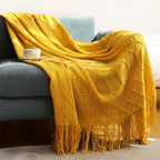 Knitted Tassel Blanket — Soft Acrylic Cozy All-Season Throw