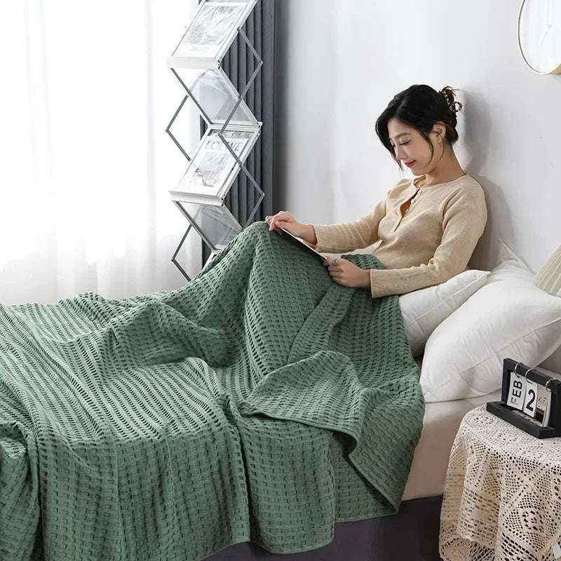 Waffle Cotton Bed Throw — Lightweight Comfort Blanket