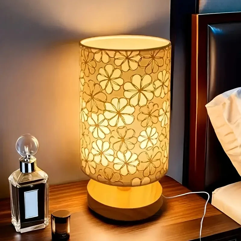 Soft Linen Lampshade Table Lamp — Wooden Base Warm Light