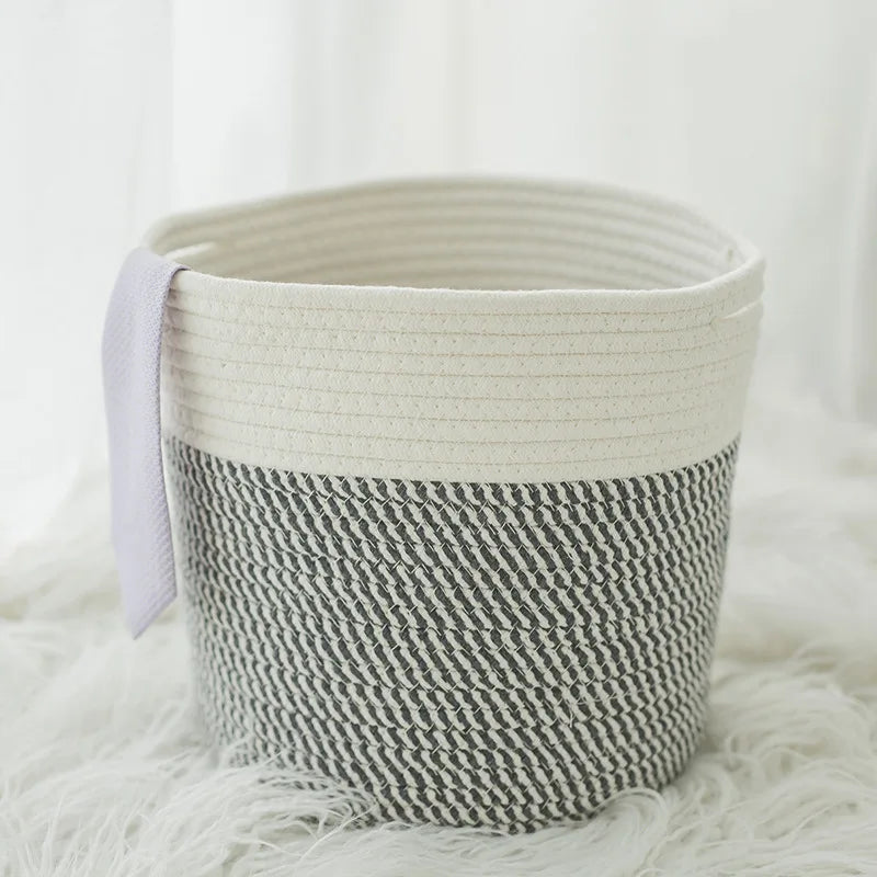 Beige Cotton Cord Storage Basket — Soft Neutral Home Organizer