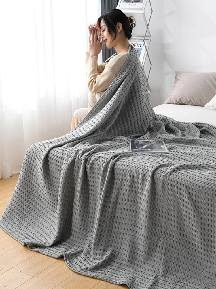 Waffle Cotton Bed Throw — Lightweight Comfort Blanket