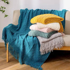Knitted Tassel Blanket — Soft Acrylic Cozy All-Season Throw