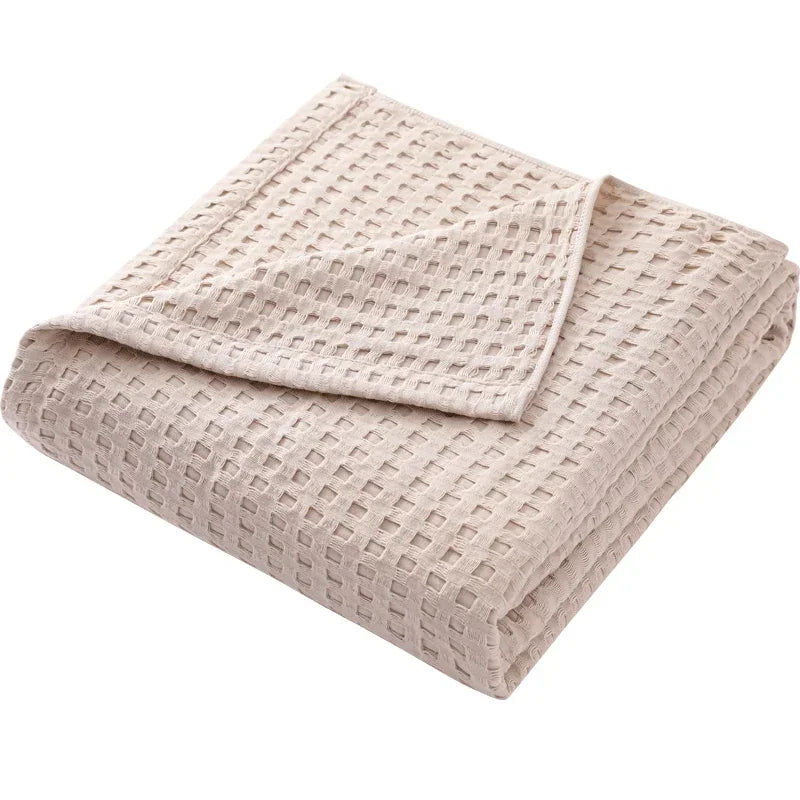Waffle Cotton Bed Throw — Lightweight Comfort Blanket