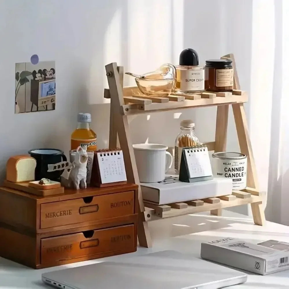 Two-Tier Wooden Organizer Shelf — Bathroom Counter Display