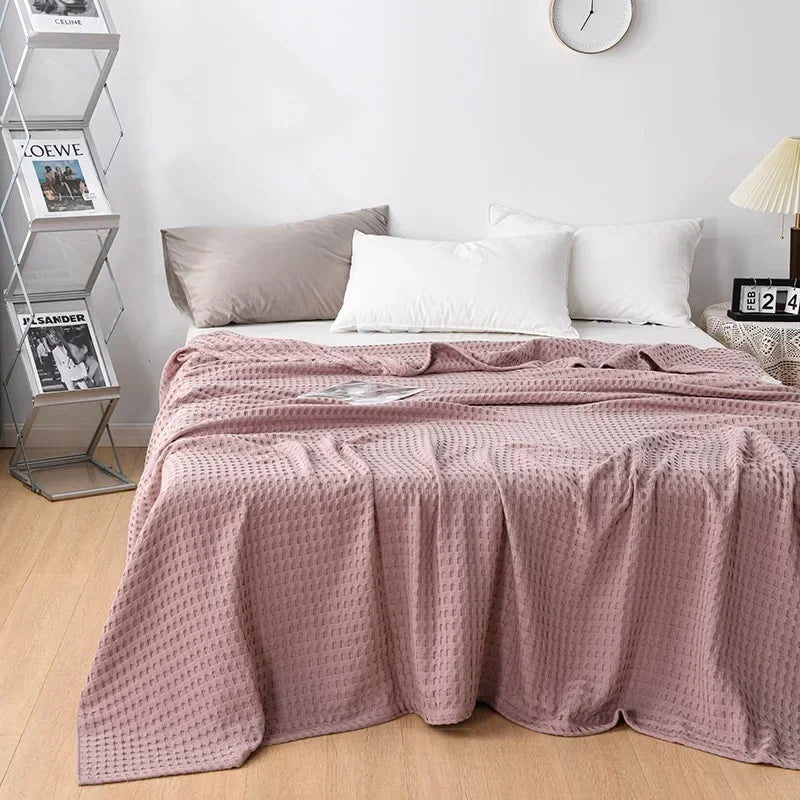 Waffle Cotton Bed Throw — Lightweight Comfort Blanket