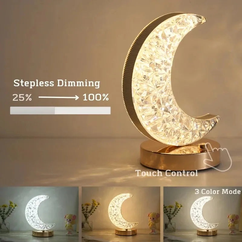 Crystal Moon Touch Lamp — Soft Dimming Night Light