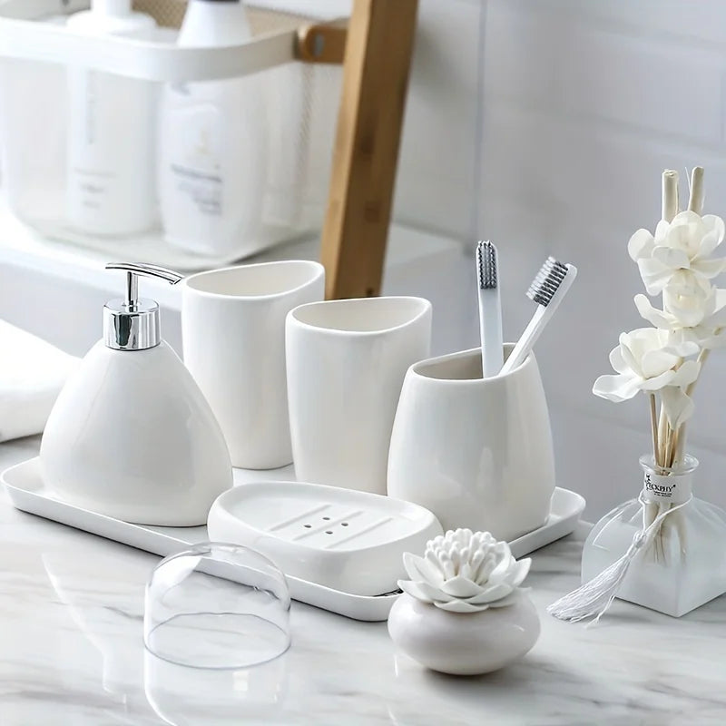 Ceramic Bathroom Essentials Set — Ivory Stone Collection