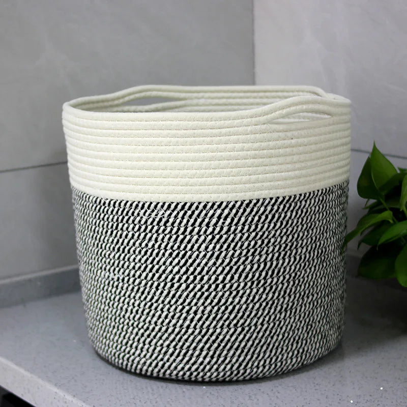 Beige Cotton Cord Storage Basket — Soft Neutral Home Organizer