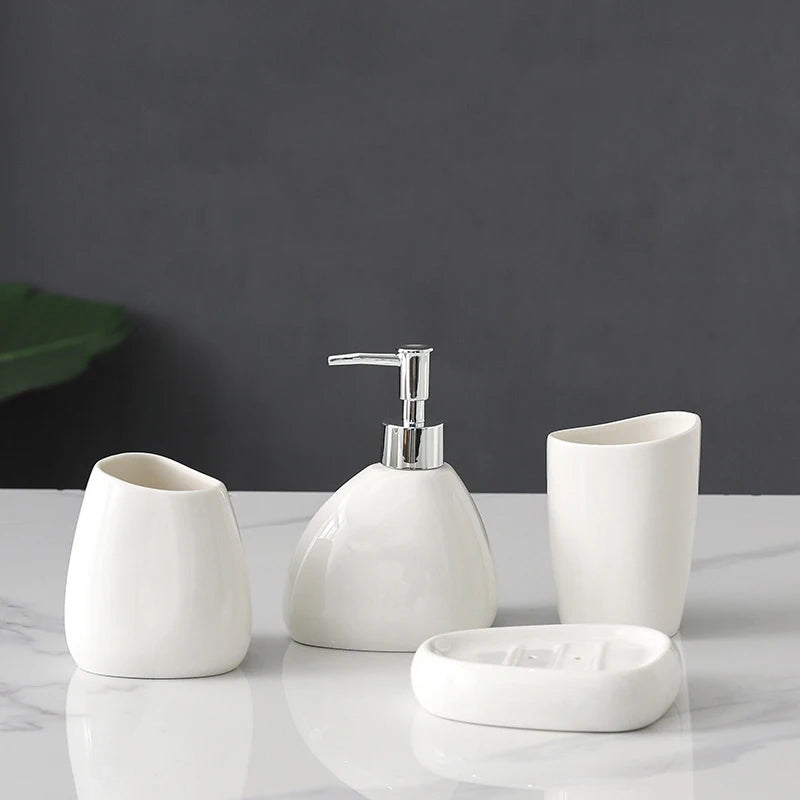 Ceramic Bathroom Essentials Set — Ivory Stone Collection