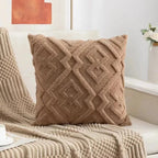 Velvet Jacquard Pillow Cover — Beige Snowflake Texture