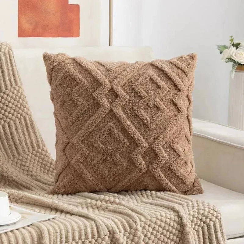 Velvet Jacquard Pillow Cover — Beige Snowflake Texture