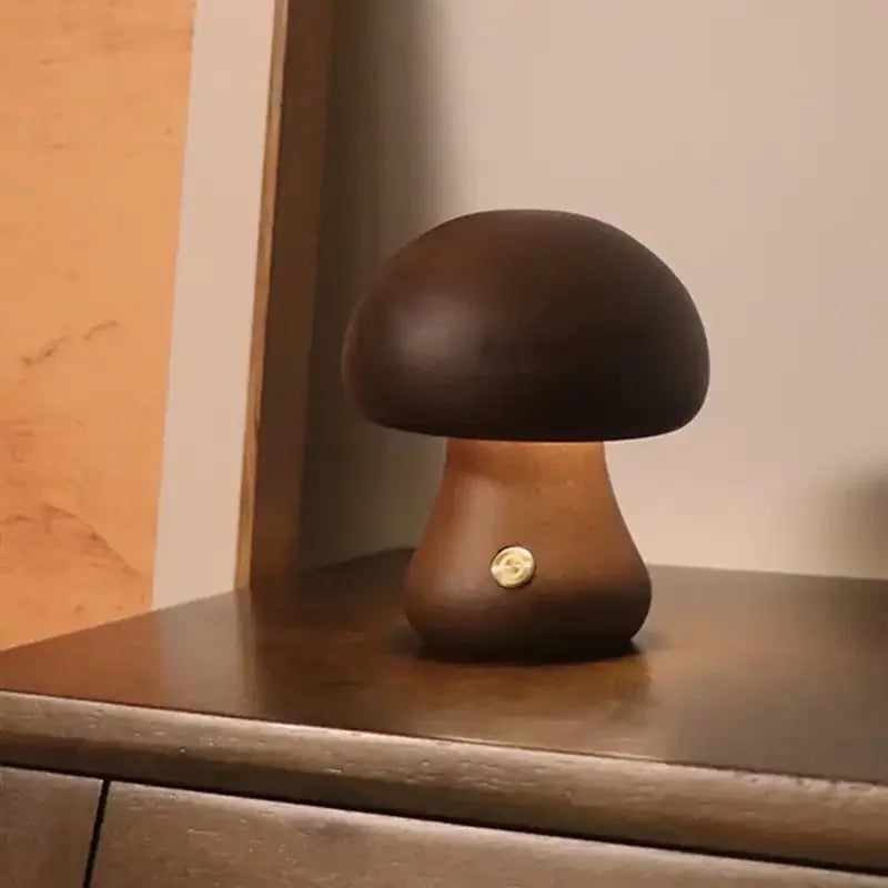 Wooden Mushroom Night Light — Touch-Control Soft Glow