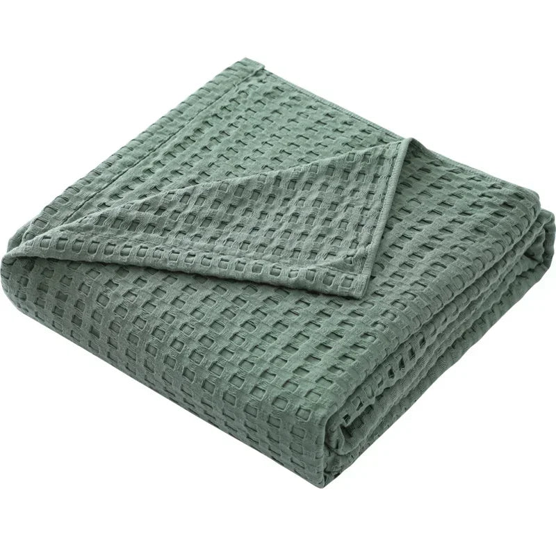 Waffle Cotton Bed Throw — Lightweight Comfort Blanket