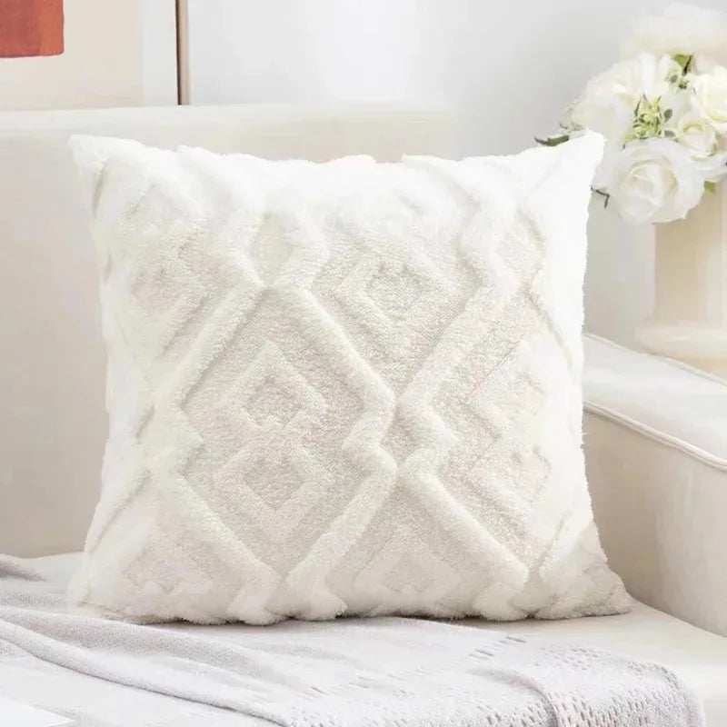 Velvet Jacquard Pillow Cover — Beige Snowflake Texture