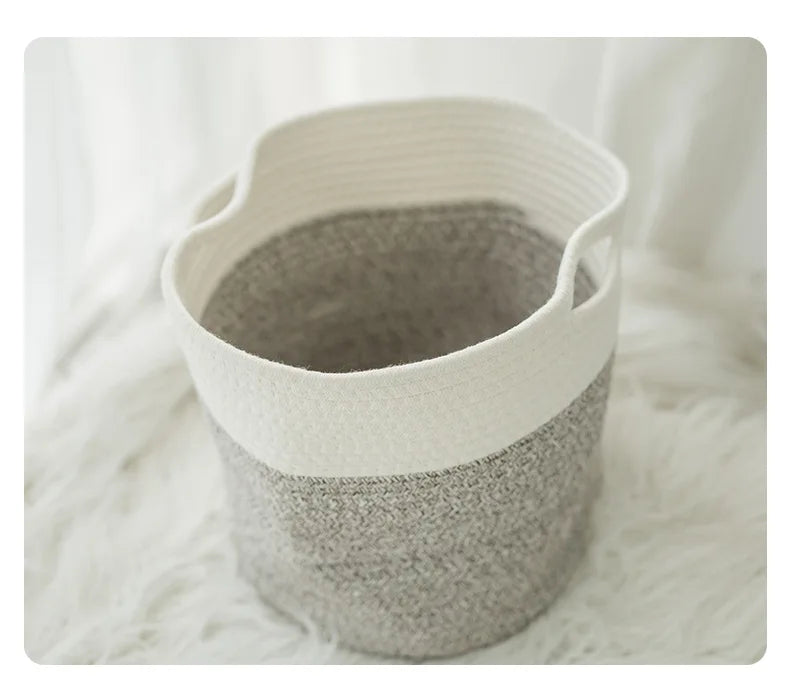 Beige Cotton Cord Storage Basket — Soft Neutral Home Organizer