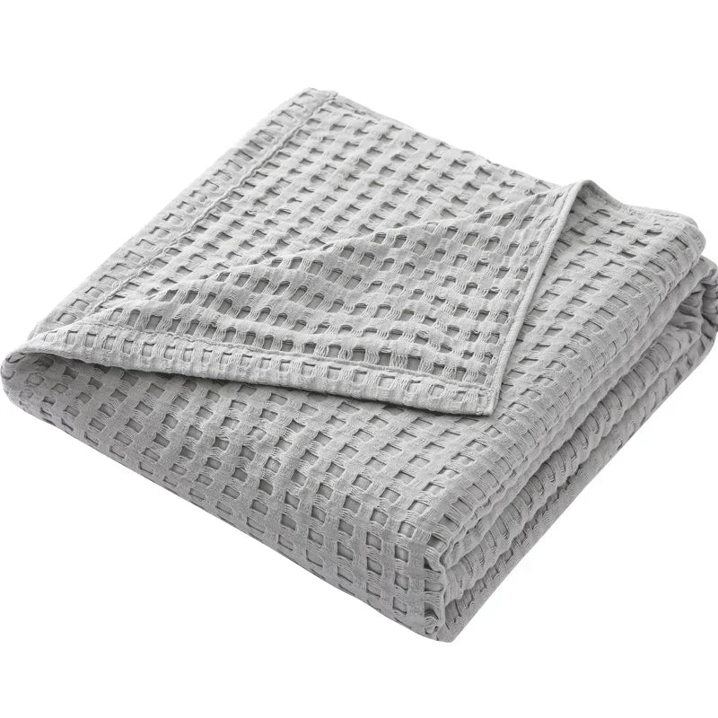 Waffle Cotton Bed Throw — Lightweight Comfort Blanket