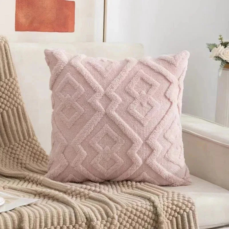 Velvet Jacquard Pillow Cover — Beige Snowflake Texture