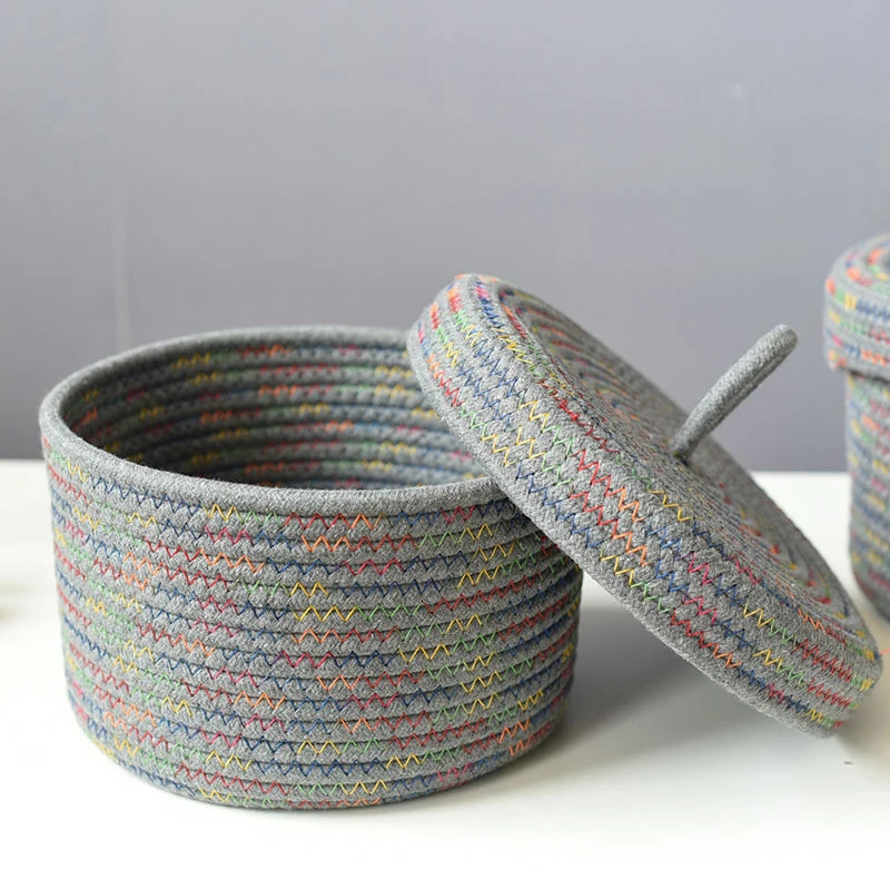 Nordic Rope Storage Basket with Lid — Calm & Clutter-Free Storage