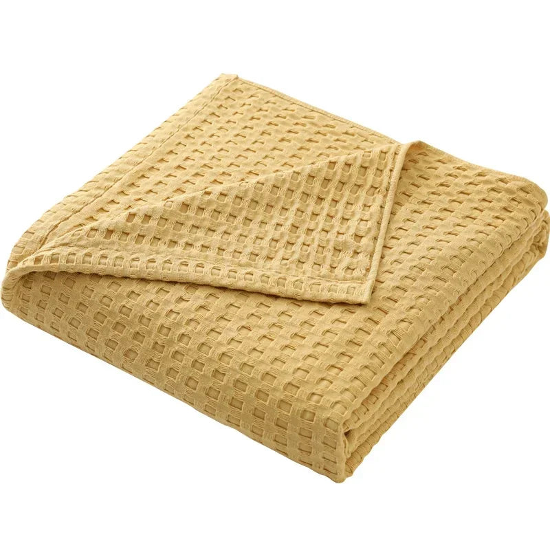 Waffle Cotton Bed Throw — Lightweight Comfort Blanket