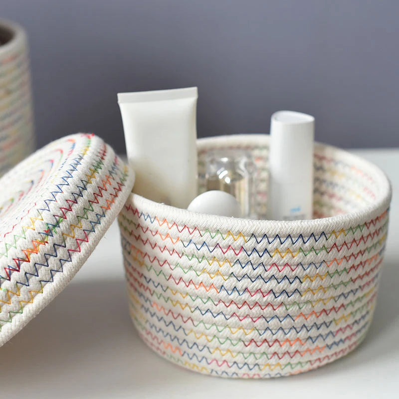 Nordic Rope Storage Basket with Lid — Calm & Clutter-Free Storage