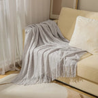 Knitted Tassel Blanket — Soft Acrylic Cozy All-Season Throw
