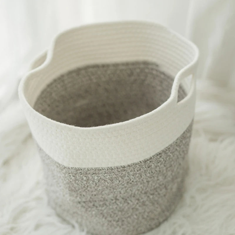 Beige Cotton Cord Storage Basket — Soft Neutral Home Organizer