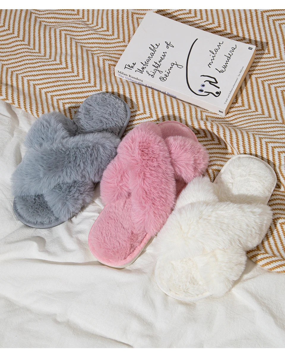 Cozy Crossband Fuzzy Slippers