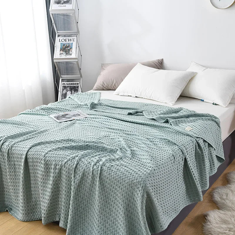 Waffle Cotton Bed Throw — Lightweight Comfort Blanket