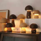 Wooden Mushroom Night Light — Touch-Control Soft Glow