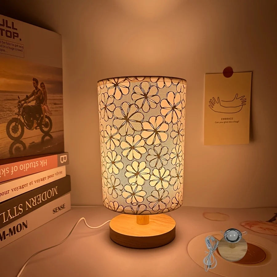 Soft Linen Lampshade Table Lamp — Wooden Base Warm Light