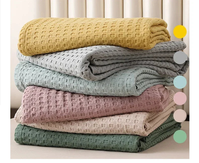 Waffle Cotton Bed Throw — Lightweight Comfort Blanket