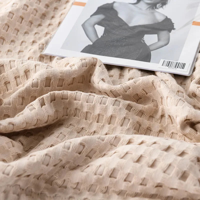 Waffle Cotton Bed Throw — Lightweight Comfort Blanket