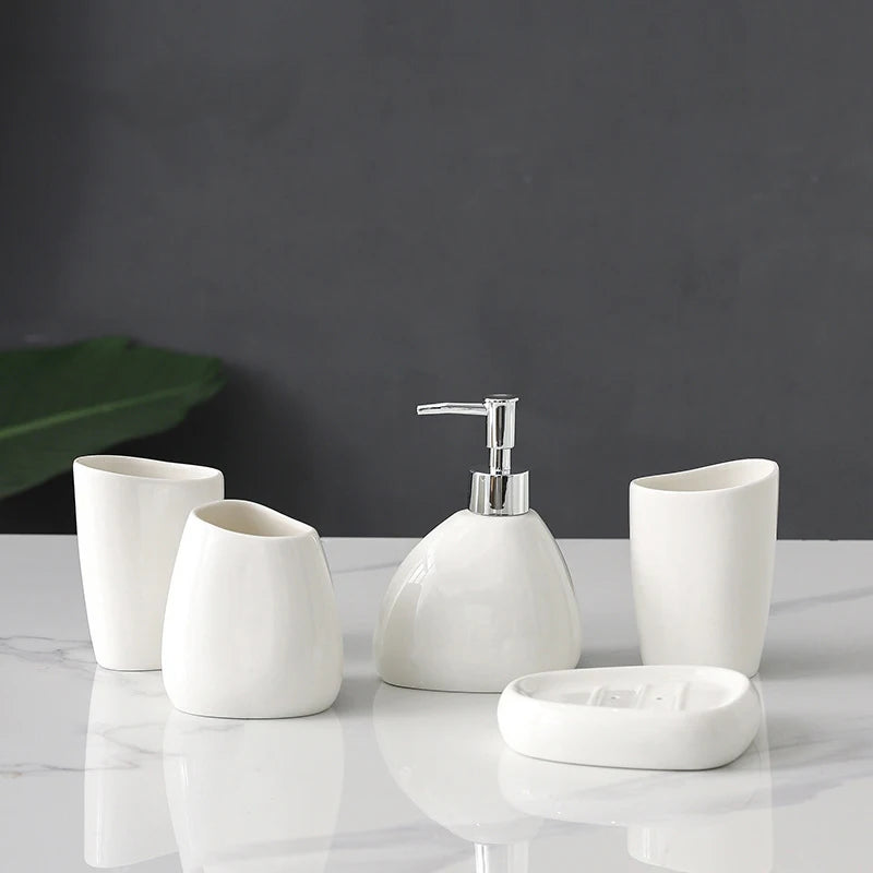 Ceramic Bathroom Essentials Set — Ivory Stone Collection