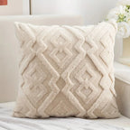 Velvet Jacquard Pillow Cover — Beige Snowflake Texture