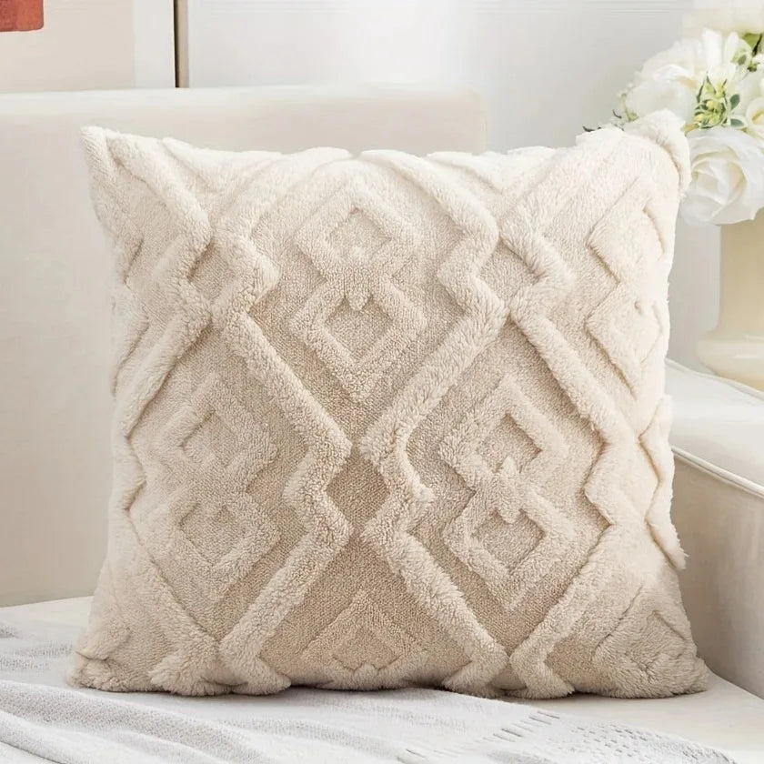 Velvet Jacquard Pillow Cover — Beige Snowflake Texture