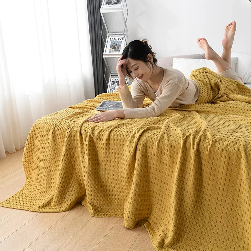 Waffle Cotton Bed Throw — Lightweight Comfort Blanket