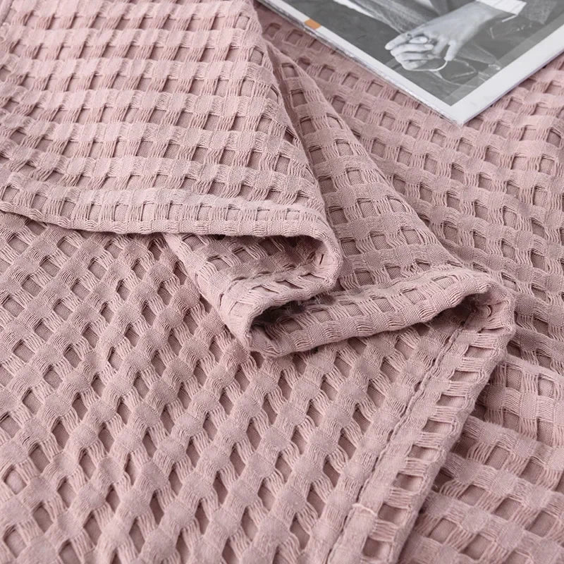 Waffle Cotton Bed Throw — Lightweight Comfort Blanket