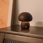 Wooden Mushroom Night Light — Touch-Control Soft Glow