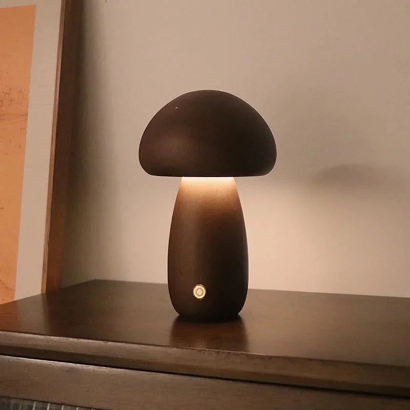 Wooden Mushroom Night Light — Touch-Control Soft Glow