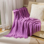 Knitted Tassel Blanket — Soft Acrylic Cozy All-Season Throw