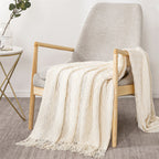 Knitted Tassel Blanket — Soft Acrylic Cozy All-Season Throw
