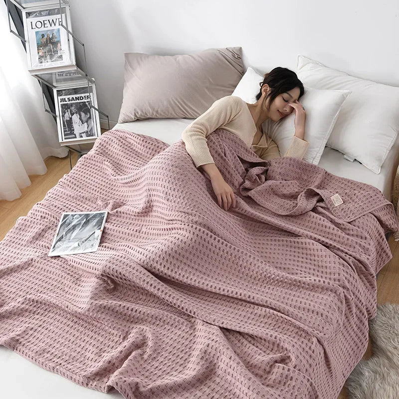 Waffle Cotton Bed Throw — Lightweight Comfort Blanket