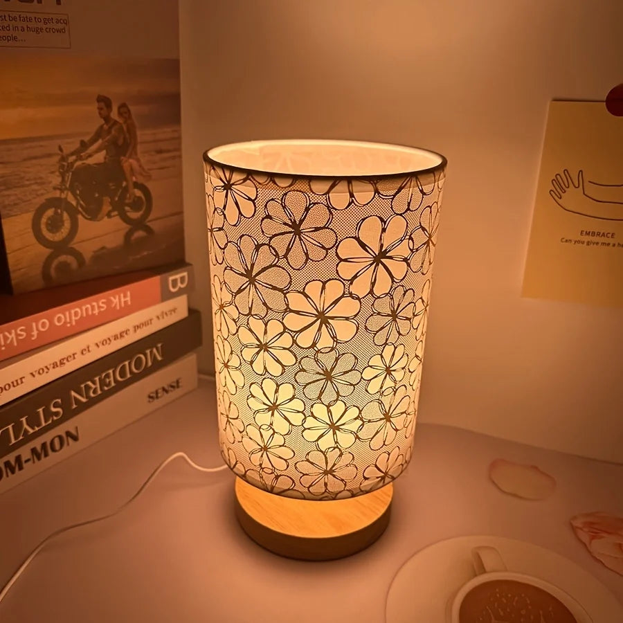 Soft Linen Lampshade Table Lamp — Wooden Base Warm Light